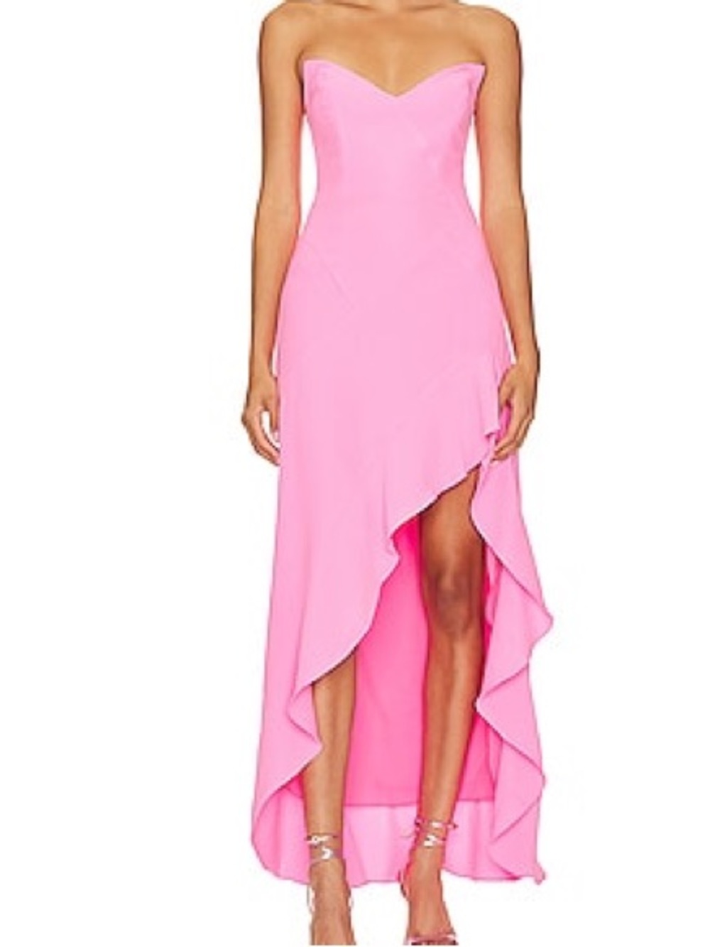 Amanda Uprichard “Symone” Pink High-Low Ruffle Strapless Maxi Dress Sz XL